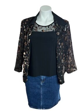 Vintage Clara S Velvet Burnout Sheer Duster Tank Set Goth Y2K Large